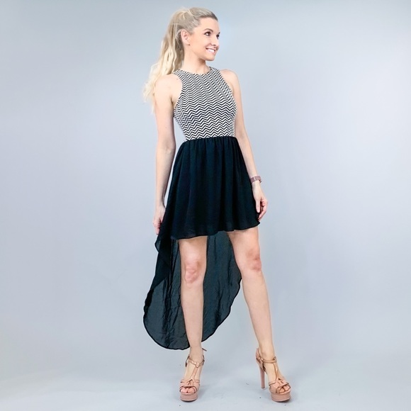 Classy Black and White High Low Dress - Picture 4 of 8